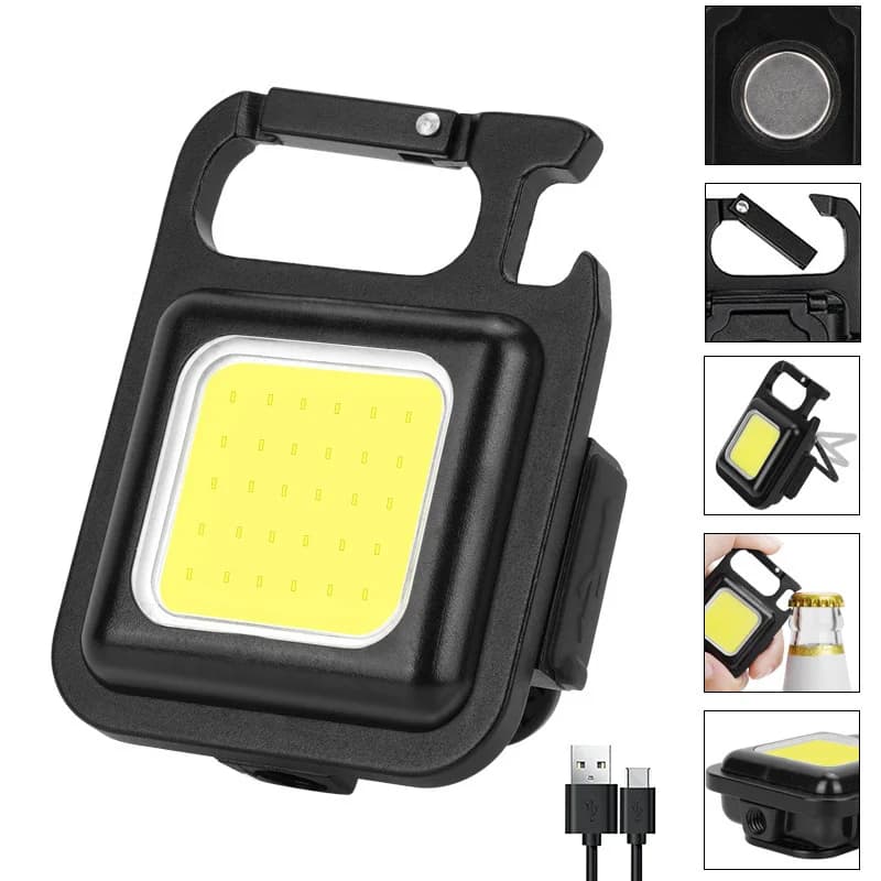 Mini Lanterna de Chaveiro COB LED Recarregável, Magnética