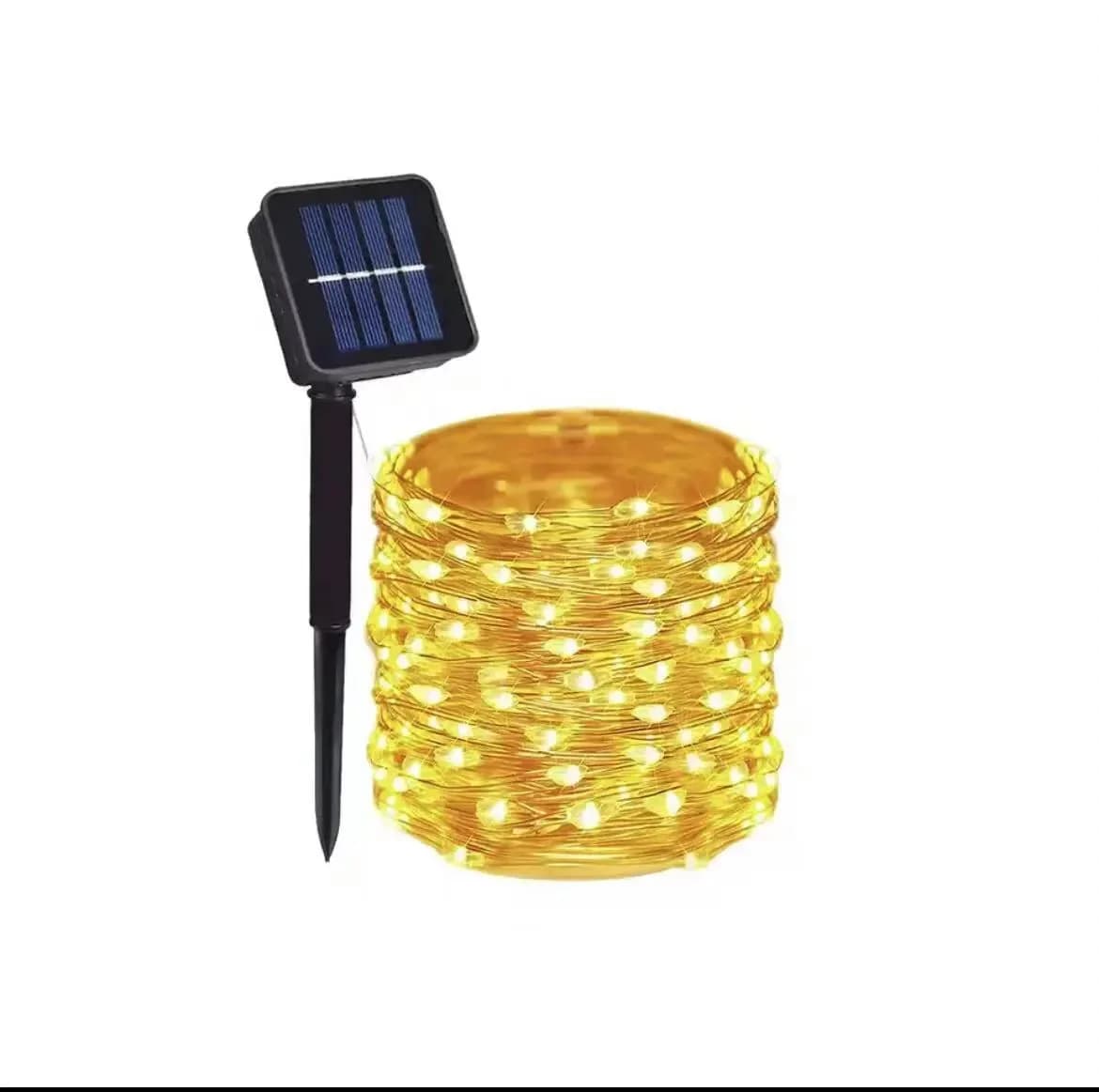 Luzes de Cordão LED Branco Quente com Energia Solar, Fio de Cobre