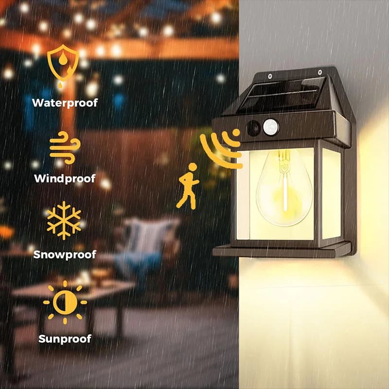 Luz de Parede Solar com Sensor de Movimento, à Prova d'Água IP65