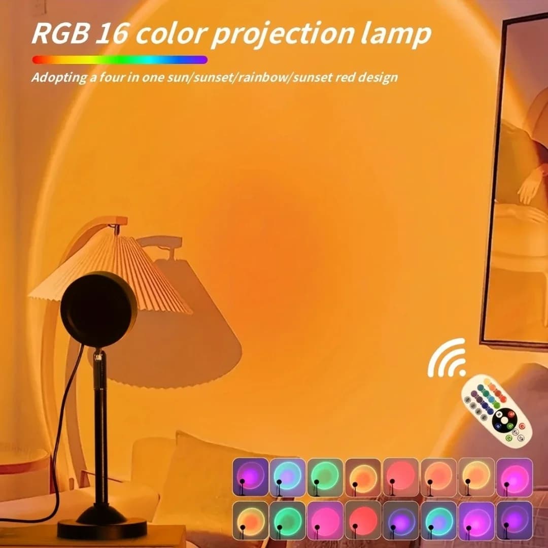 Mini Projetor de Luz Pôr do Sol RGB USB com Controle Remoto