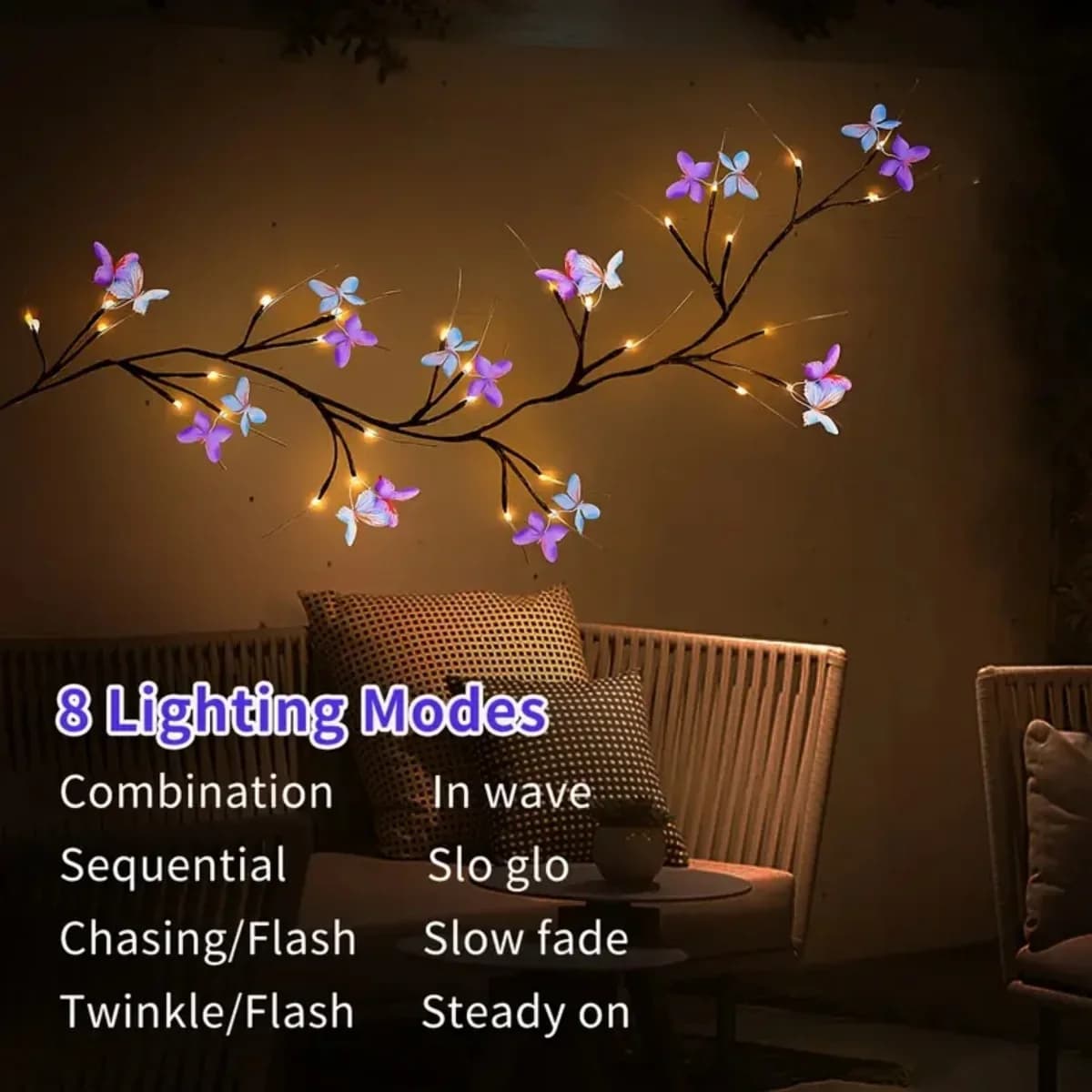 Fio de Luzes Borboleta Flexível USB Branco Quente