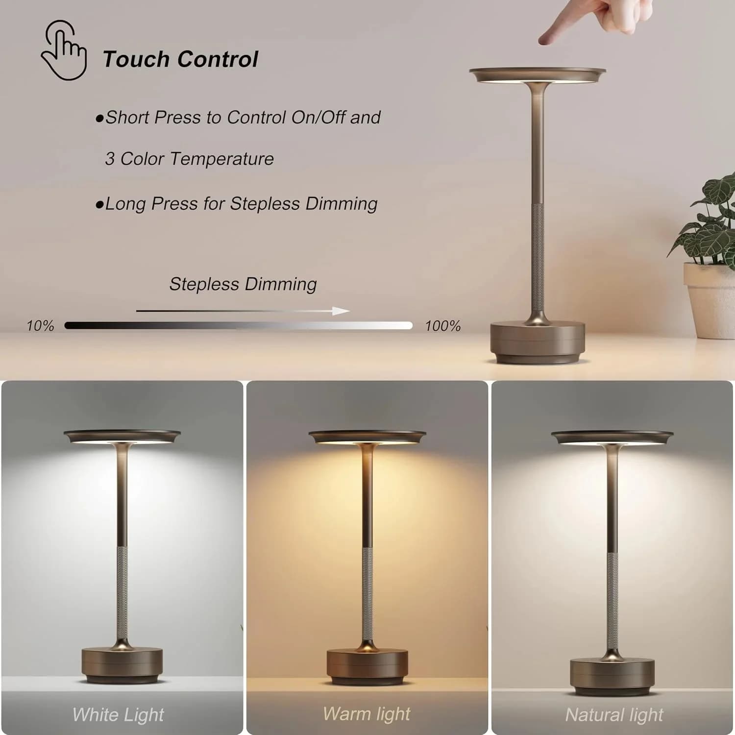 Lâmpada LED Recarregável em Formato de Disco Voador com Controle por Toque