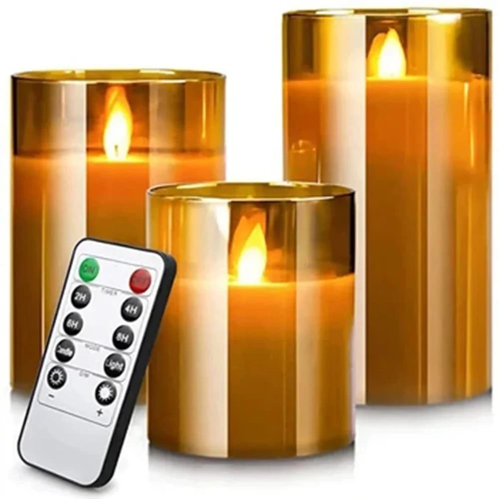 Conjunto de 3 Velas LED Sem Chama com Controle Remoto e Timer