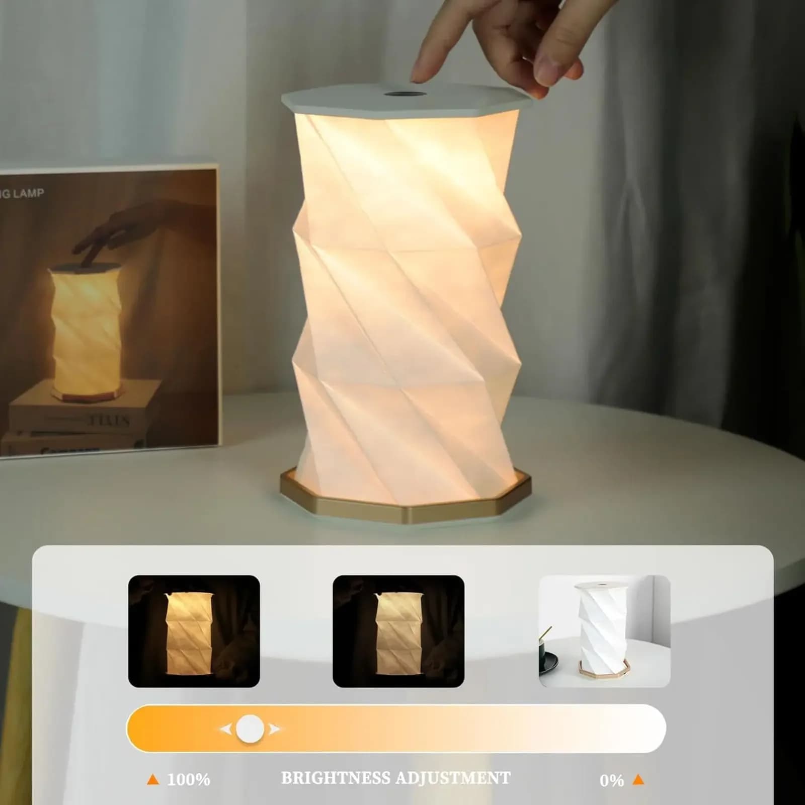 Luz Noturna LED Origami Portátil Dobrável, Dimmer por Toque