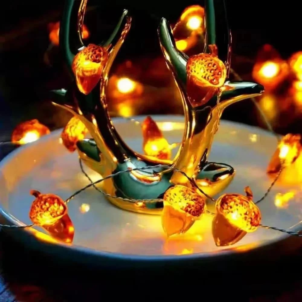 Luzes de Cordão LED Branco Quente à Prova d'Água Formato Bolota 3D