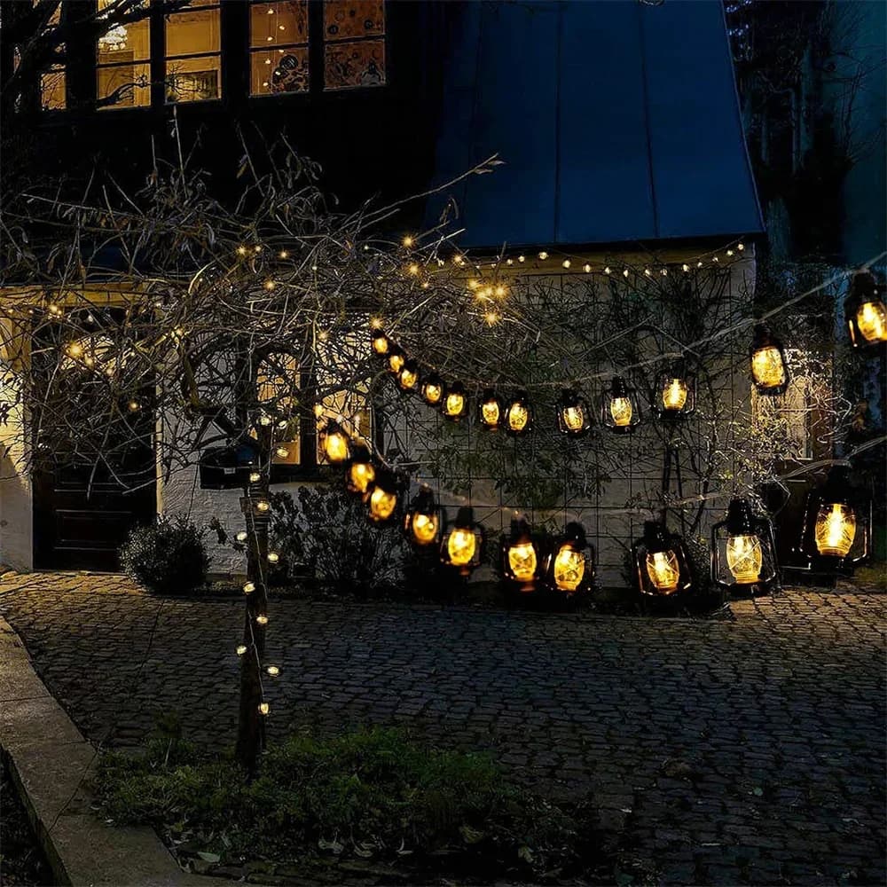 Luzes de Cordão LED Solar Branco Quente para Jardim