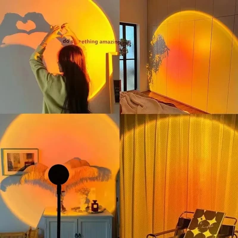 Projetor LED Pôr do Sol RGB Mini, Luz de Mesa USB 4 Cores
