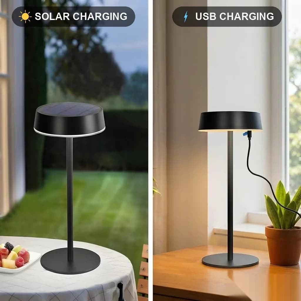 Luminária de Mesa Solar, Carregamento Duplo USB, 3 Cores