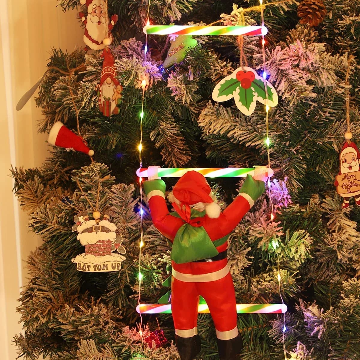 Luzes de Cordão LED Multicoloridas Papai Noel Subindo na Escada