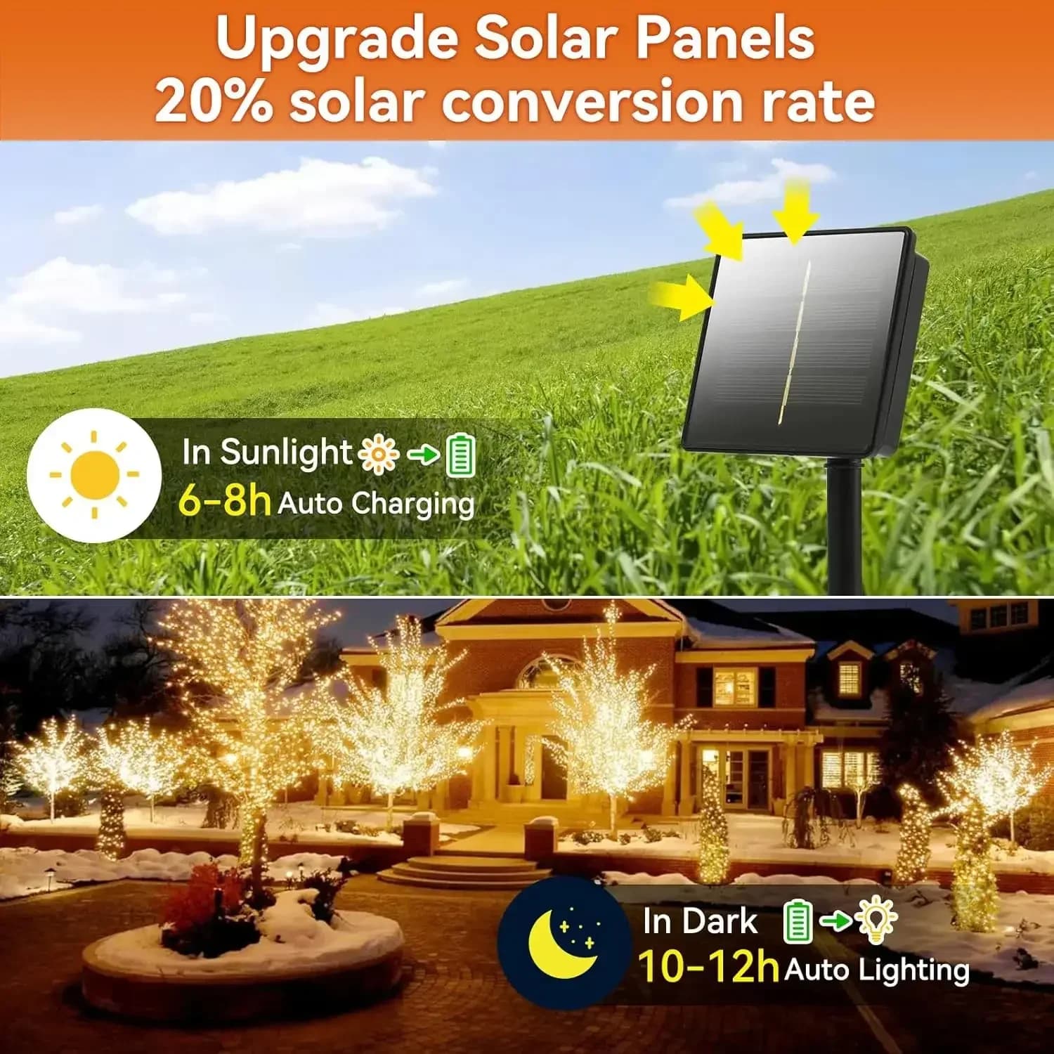 Fio de Luzes Solares à Prova d'Água com LED Branco Quente para Jardim
