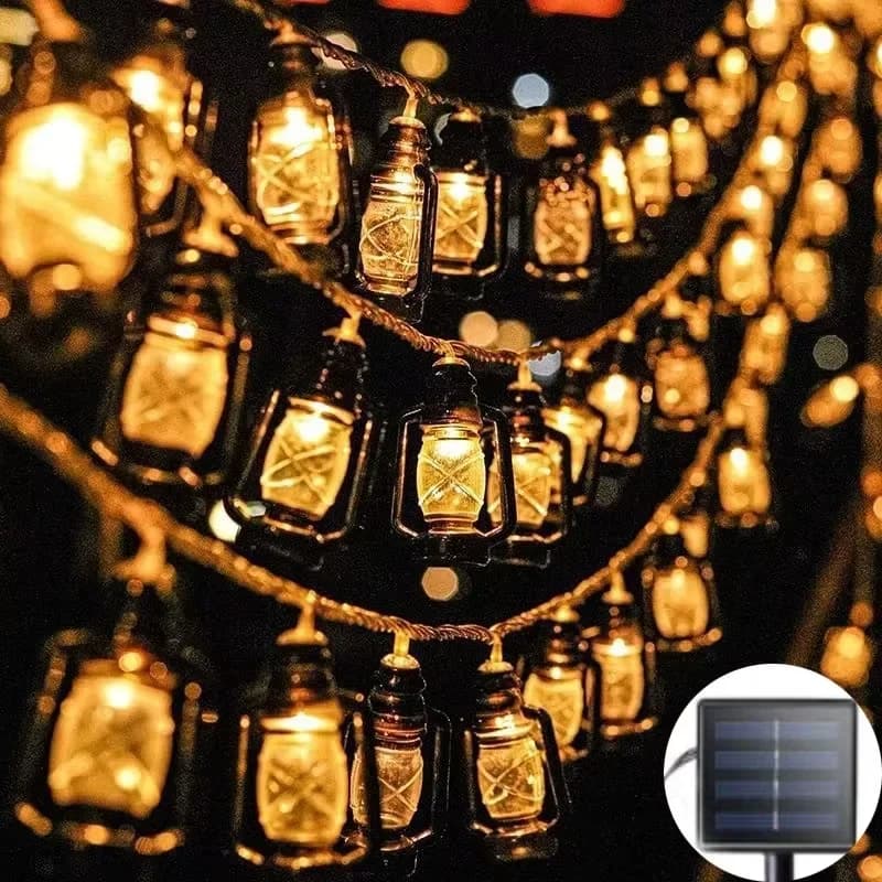 Luzes de Cordão LED Solar Branco Quente para Jardim