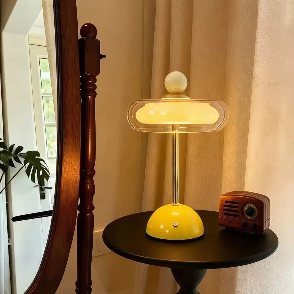 Luminária de Mesa com Interruptor Touch em Vidro, Recarregável e Dimmer
