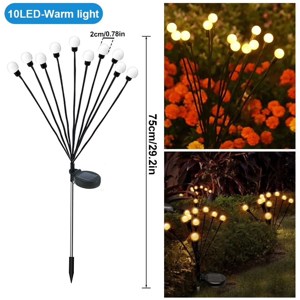 Luz Fada de Vaga-lumes Solares Balançante, Lâmpada de Jardim RGB à Prova d'Água