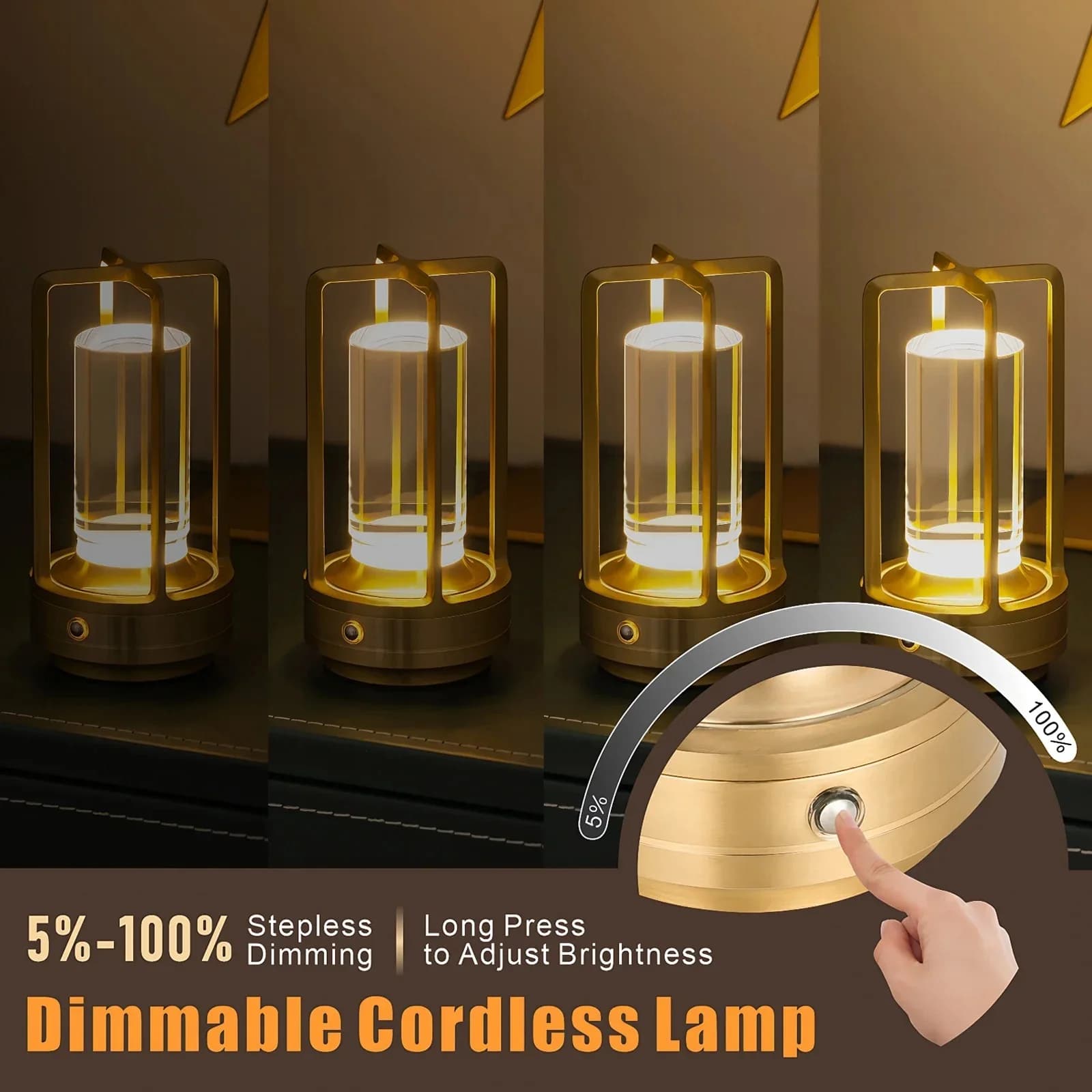 Lanterna LED Portátil Recarregável para Camping, Controle por Toque