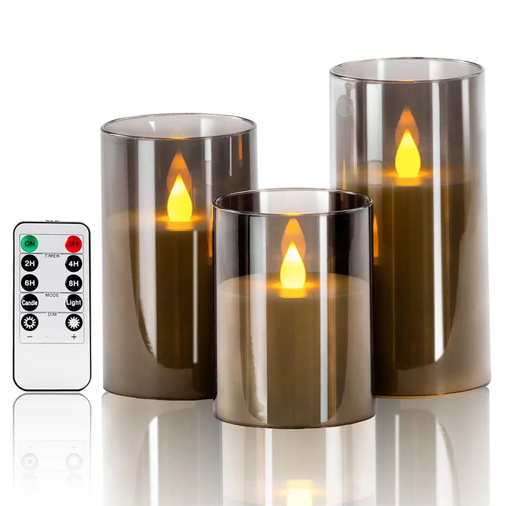 Conjunto de Velas LED Sem Chama em Vidro com Controle Remoto e Timer