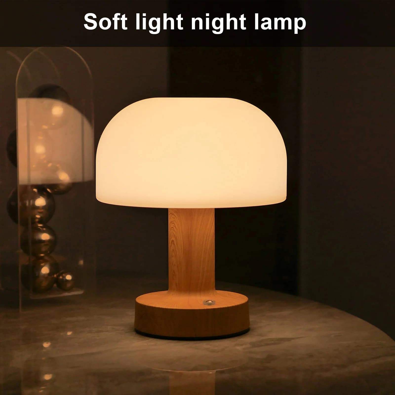 Luminária de Mesa LED Estilo Cogumelo Moderno, USB Recarregável com Toque
