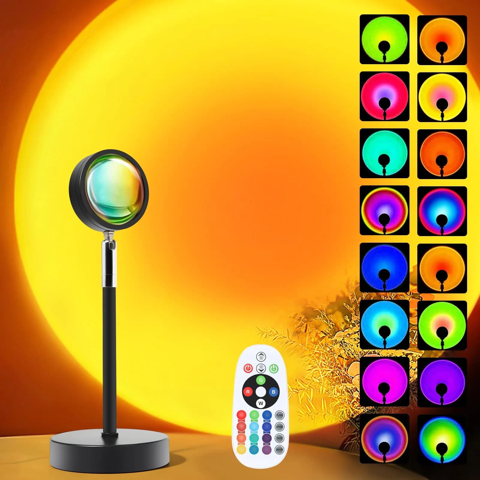 Mini Projetor de Luz LED RGB Pôr do Sol com Controle Remoto, USB