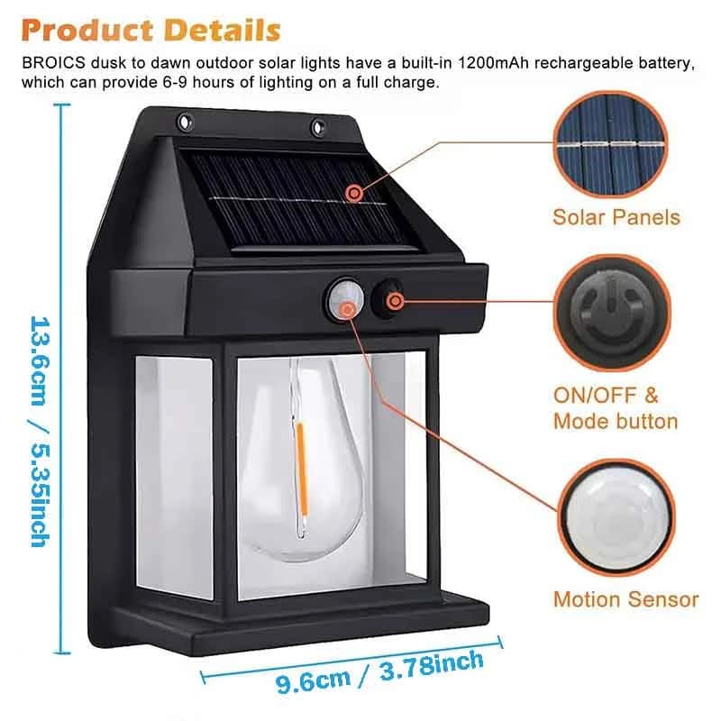 Luz de Parede Solar com Sensor de Movimento, à Prova d'Água IP65