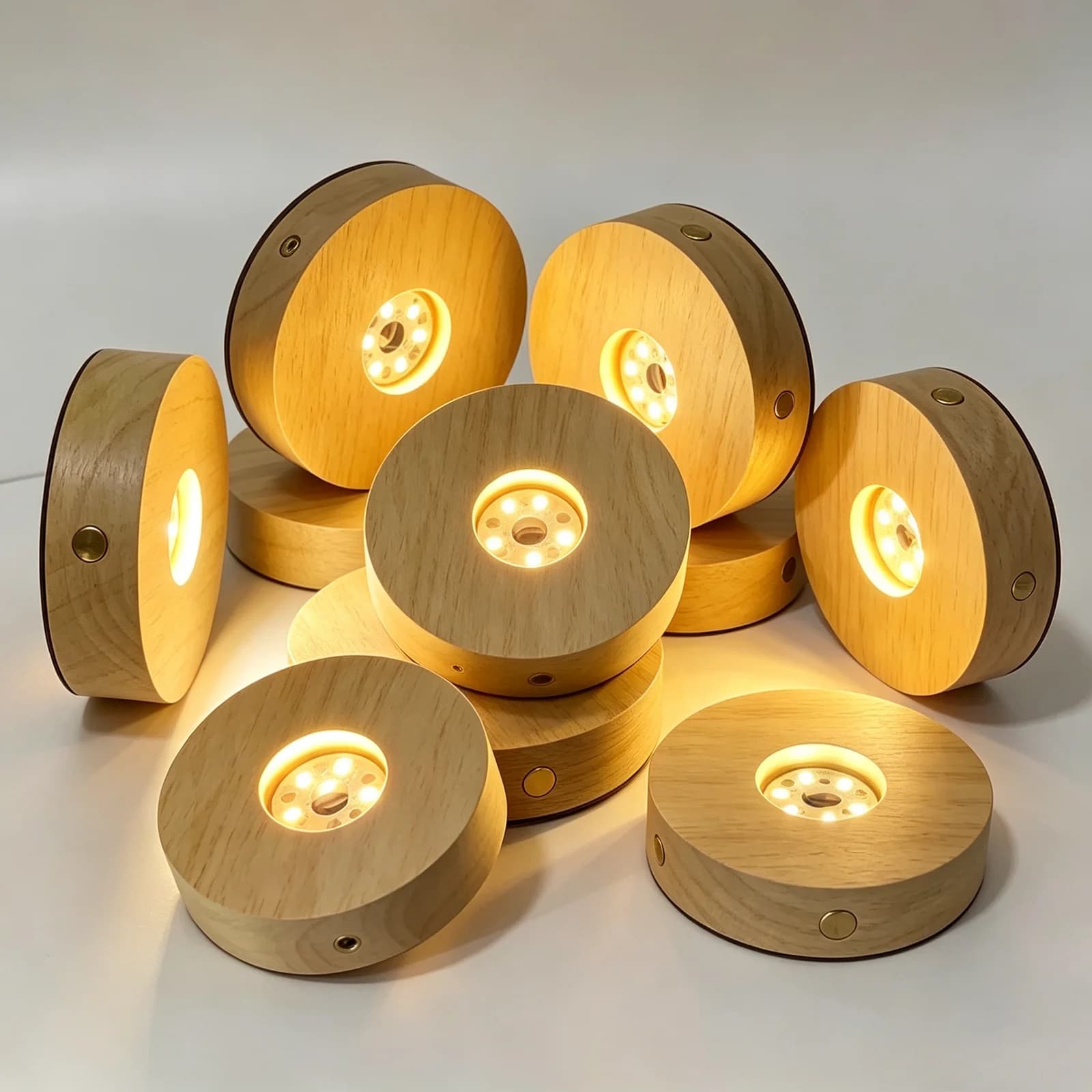 Suporte de Display LED Recarregável com Base de Madeira para Cristais
