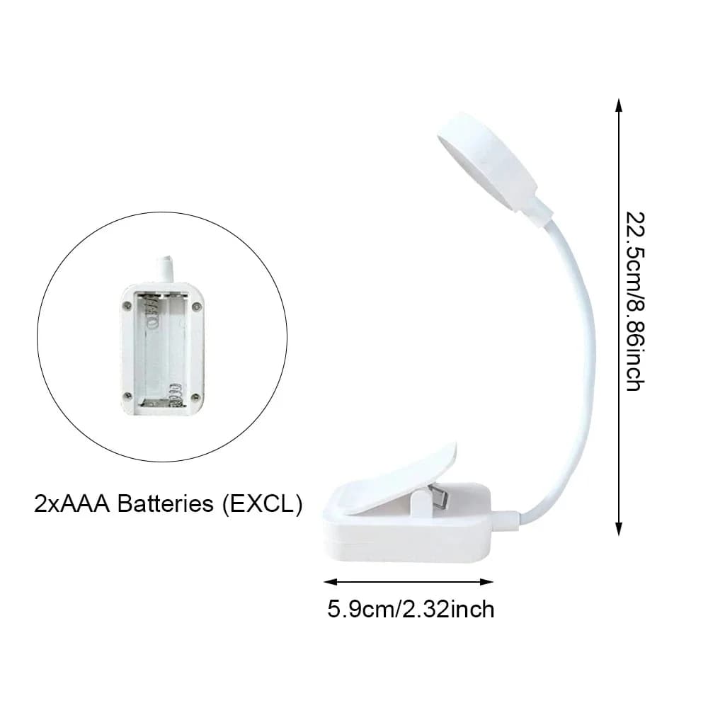 Luz de Leitura LED com Clipe Dimmer Operada por Pilhas