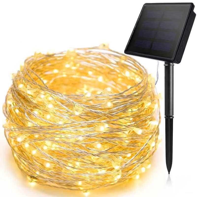 Luzes de Fio de Cobre Solar 100 LEDs, À Prova d'Água para Exterior