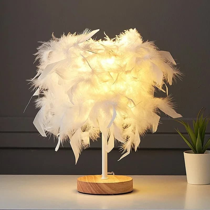 Luminária de Mesa Noturna com Penas USB