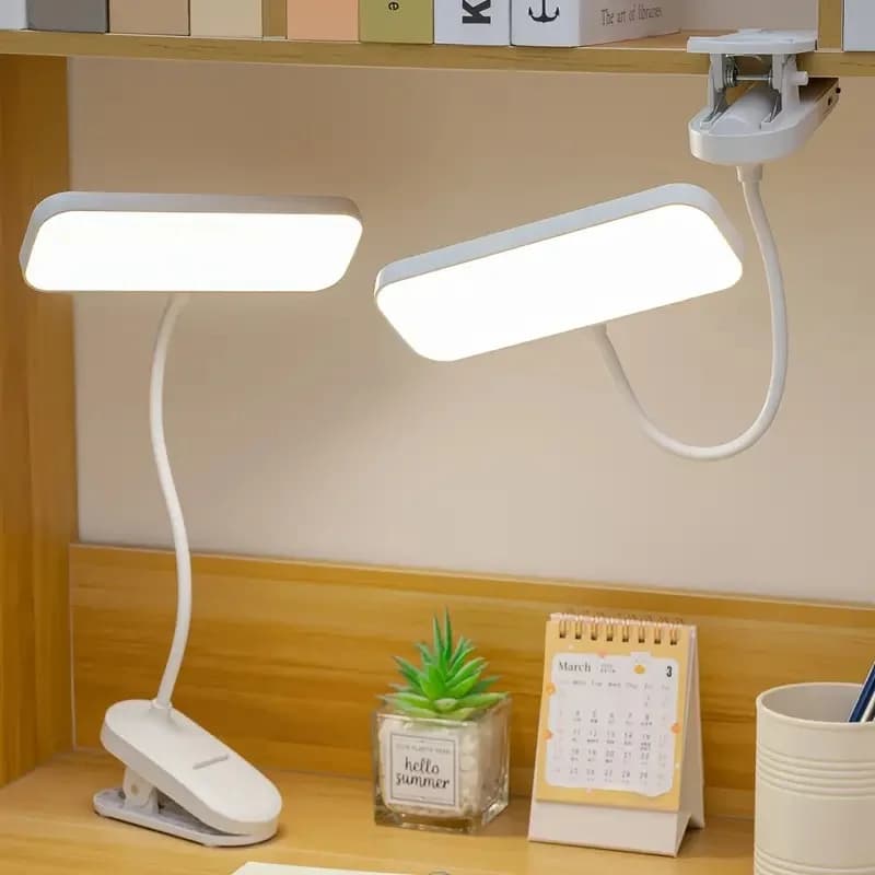 Luminária de Mesa LED com Clipe, Recarregável via USB, Dimmer